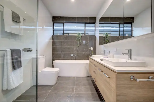 Complete bathroom renovation with bath toilet and dual basins: Bathroom renovation, Dual basins, Bath toilet