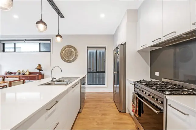 Kitchen with fridge gas appliances and sink mixer: kitchen appliances, fridge water point, gas appliances, kitchen sink, kitchen tap, kitchen fixtures, kitchen renovation