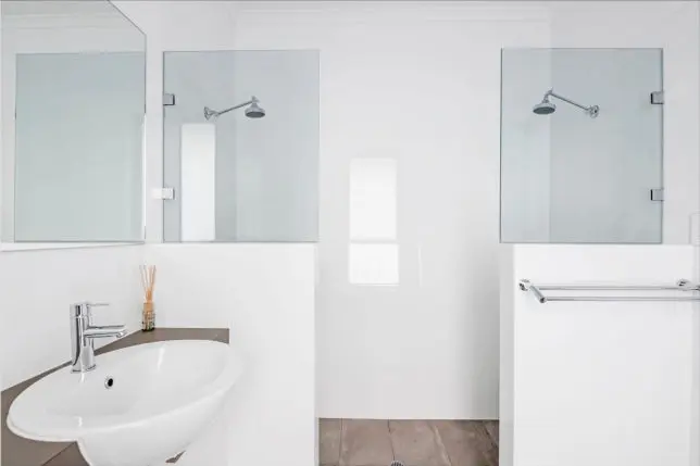 Bathroom with 2 shower outlets: bathroom, shower, double shower, shower fixtures, bathroom renovation