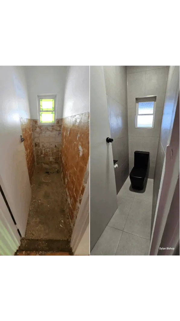 Before and after full toilet renovation: Toilet renovation, before and after, plumbing installation