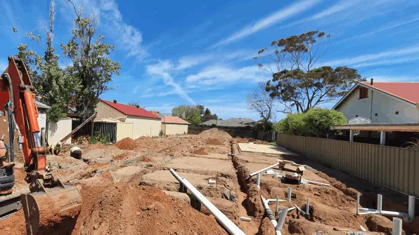 Excavation and drain installation: Excavation, Drain installation, Plumbing installation